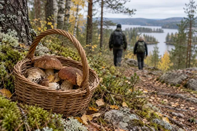 Лесная прогулка и корзина грибов