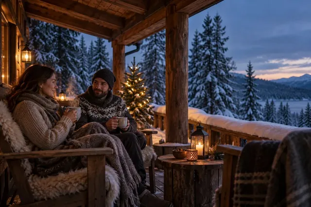 Вечерний чай на заснеженной террасе